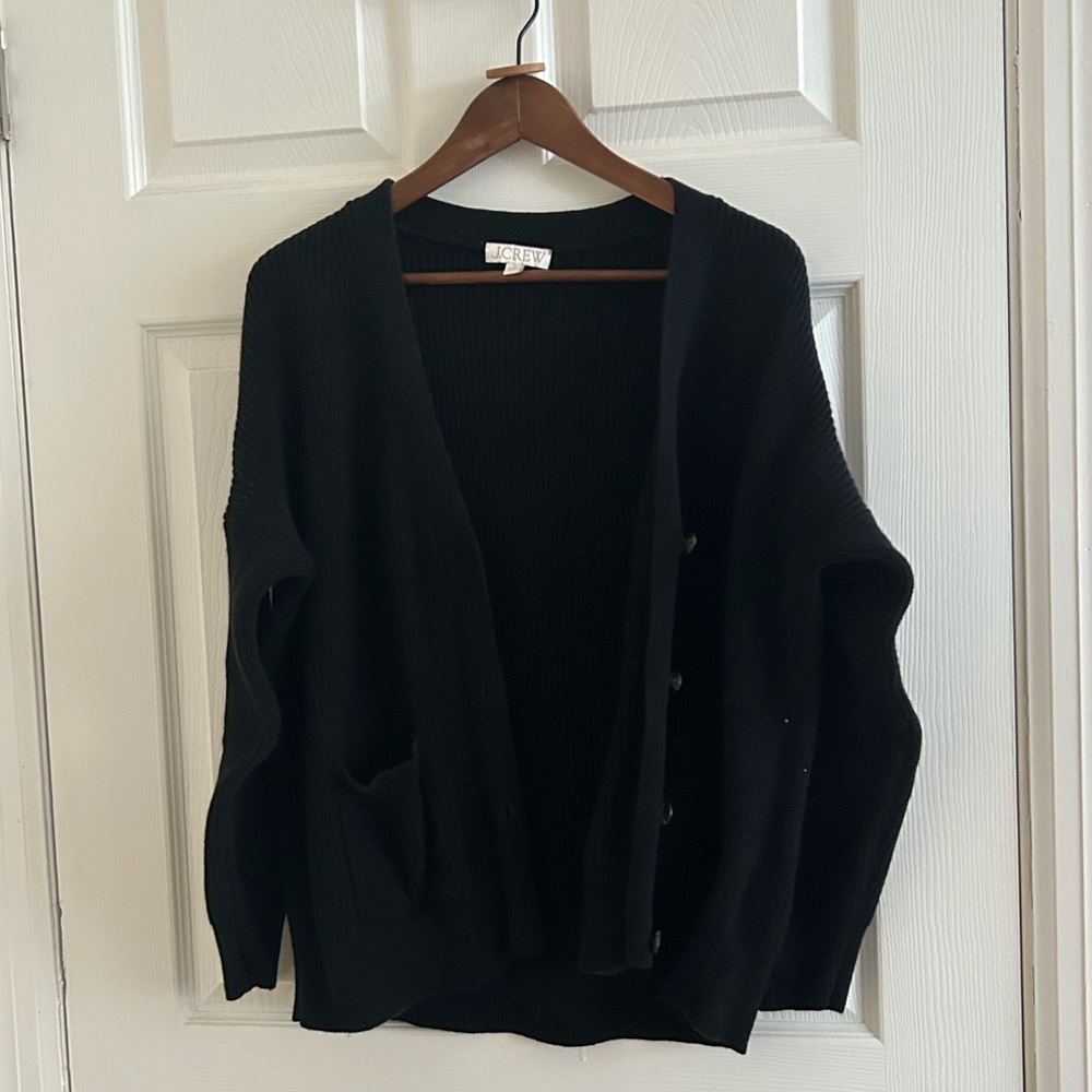 J.Crew Black Cotton Cashmere Ribbed Cardigan